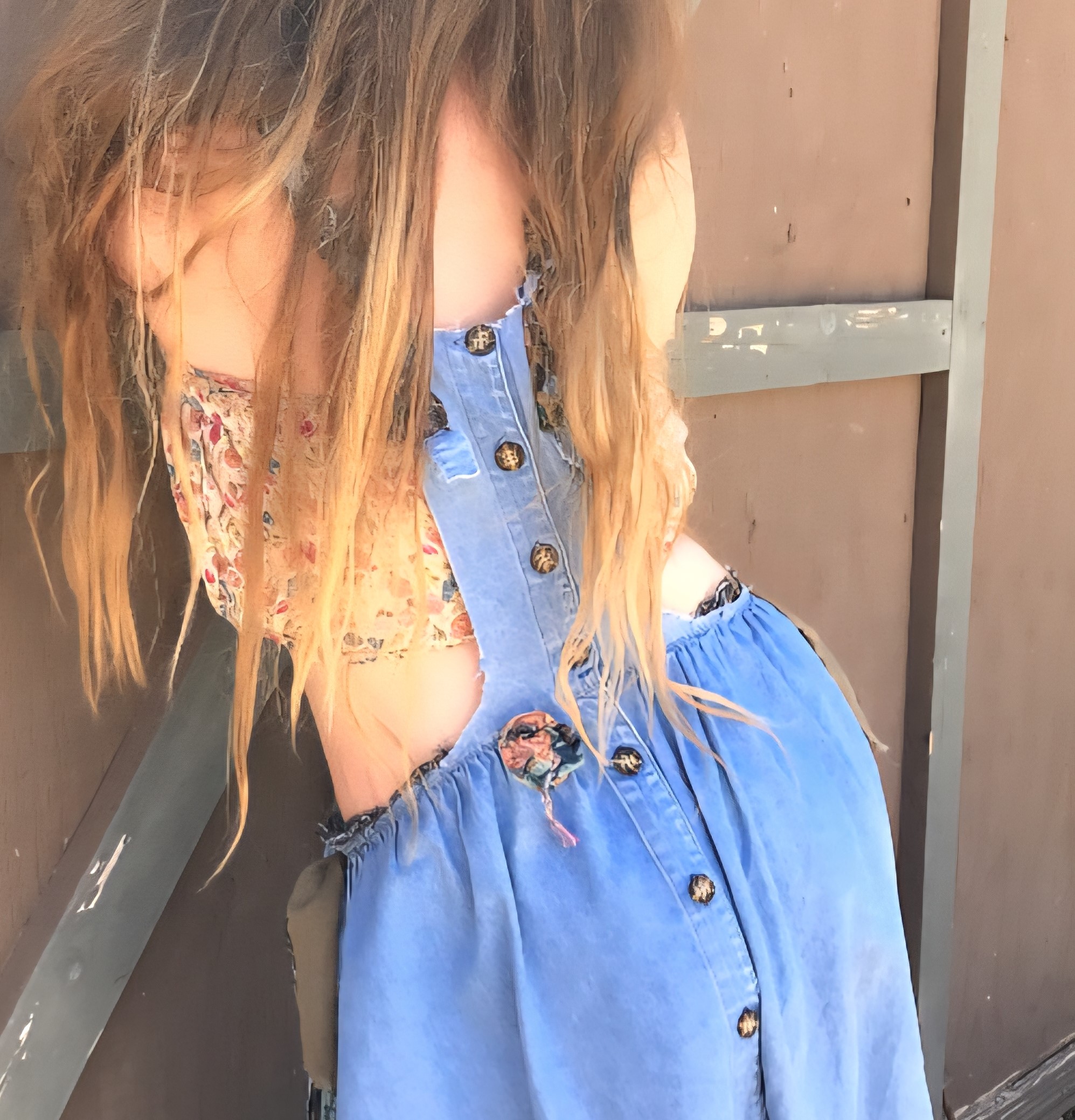 denim jumper with vintage buttons